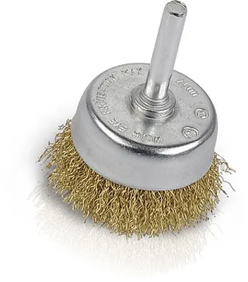 Produktbild von KREATOR Messing Bürstenaufsatz Drahtbürste Schaft ø 6 mm / Rundbürste ø 50 mm - Messing Topfbürste ø 50 mm
