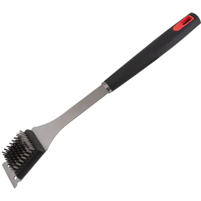 Obrázek produktu pro LAMART LT5024 Kartáč na gril obsahuje ocelové štětiny, nerezovou škrabku a ocelovou drátěnku, měkčená rukojeť, ocel, nerez, plast, stříbrná / černá, délka 39 cm