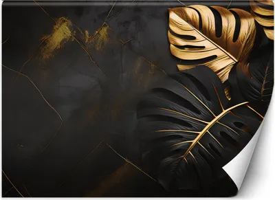 Produktbild von Vlies fototapete Goldene und schwarze Monstera-Blätter auf einem abstrakten Marmor-Hintergrund 100x70 cm Feeby Schwarz inkl. Kleber einfache Montage