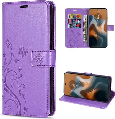 Produktbild von Hülle Motorola Moto G34 Handyhülle mit [Standfunktion][Kartenfächern] in Lila