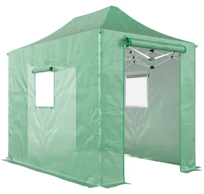 Produktbild von Zusammenklappbares Pop-up-Gewächshaus mit Fenstern und Türen | Farbe: Grün, Weiß | Abmessungen: 200x300x270 cm