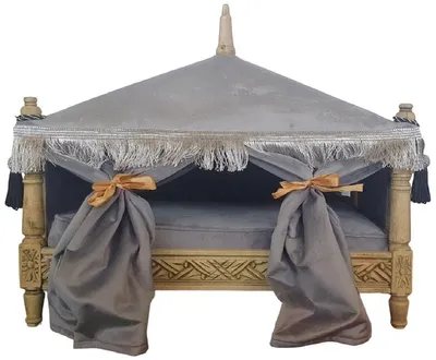 Produktbild von Casa Padrino Barock Hundebett Grau / Naturfarben - Handgefertigtes Antik Stil Hundebett - Prunkvolle Hunde Möbel im Barockstil - Antik Stil Tiermöbel - Barock Tiermöbel