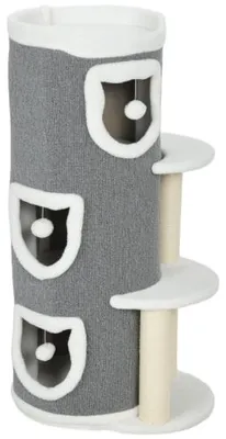 Produktbild von 101 cm Katzenturm 3 Ebenen Kratzbaum 3 Schlafhöhlen Spielbälle Kratzpfosten Sisal Spanplatte für Katze bis 6 kg Grau