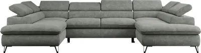 Produktbild von Ecksofa, Universelles, Schlaffunktion, Bettkasten, U-förmig, einstellbare Kopfstützen, Bettsofa - PETER U - Struktur - Grau