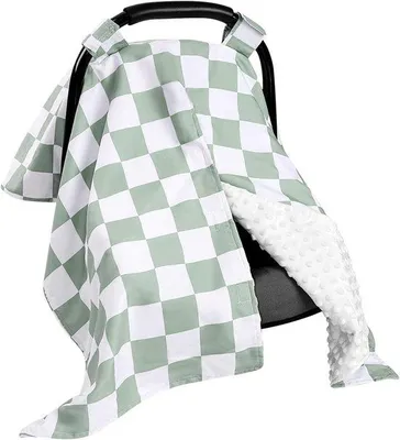 Produktbild von Autostoelhoes für Baby's, Winterautostoelhoes mit Kijköffnung, Voedingsdoek und Kap, Grün mit Rautenmuster
