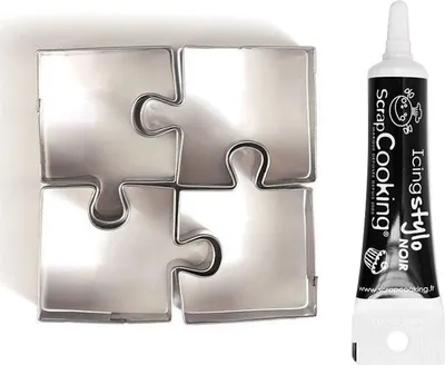 Produktbild von 4 Mini-Edelstahl-Ausstechformen Puzzle + Icing schwarzen Stift