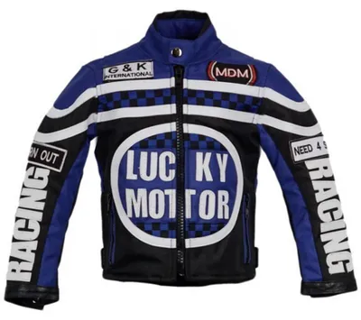 Produktbild von Kinder Motorradjacke Bikerjacke Motorrad Racing Winddicht Patch Biker Rocker (L,Blau)