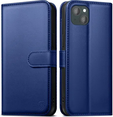Produktbild von EASDNB Handyhülle für iPhone 13 mit Panzer Schutz Glas, Kartenfächer, RFID Blocker, Standfunktion in Königsblau
