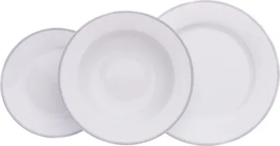 Produktbild von Thun 1794 Opal, Tellerset, weiße Spitze, grauer Rand, Thuner Porzellan, 18 d.