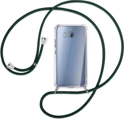 Produktbild von Handykette Backcover-Schutzhülle mit Band (Metall silberfarben) für HTC U11 - dunkelgrün