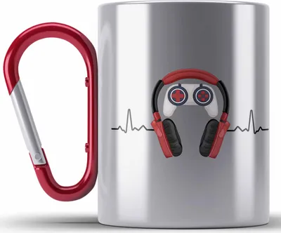 Produktbild von Trendation - Gamer Edelstahl Tasse Karabiner Geschenk Herzschlag Zocker Geschenkidee Jungs Jungen Mitbringsel (Rot)