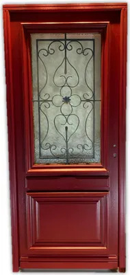 Image de Porte d'entree Bois vitree, Canada Rouge RAL3004, H215 x L90 p, gauche Cotes Tableau