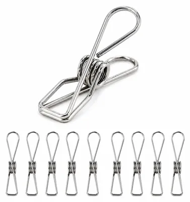 Image de lot de 10 pinces à linge en acier inoxydable [5,3cm x 1cm] | Pinces multi-usages pour linge délicat, serviettes | Pinces universelles pour corde à linge | Clips à linge | Pinces à fixation Pinces à notes | Résistant au vent | 10 pièces