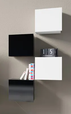 Produktbild von Regalwürfel 4er-Set in weiß & schwarz Hochglanz CAIRNS-132, B/H/T ca. 68/136/32 cm