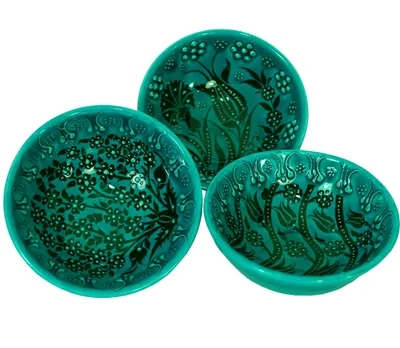 Produktbild von 1 Stk. Orientalische Schüssel, Schale, Müslischale, Handbemalt - Ø 16 cm, Grün, Keramik, Schalen, Schüsseln