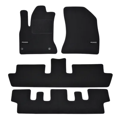 Immagine prodotto di J&J Automotive | Tappetini personalizzati in velluto nero per Citroen C4 Grand Picasso 2006-2013, 7 posti, 4 pezzi, con base antiscivolo