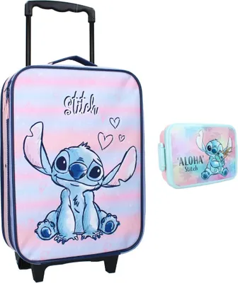 Produktbild von Disney Lilo und Stitch 2 tlg. Set Kinder Trolley Rucksack Reisekoffer Lunchbox