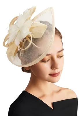 Produktbild von Fascinator Hut mit Schleier und Feder für Damen, Beige, Einheitsgröße