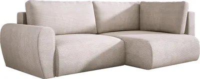 Produktbild von Ecksofa PASO L mit Schlaffunktion L Form, Eckcouch Cordstoff mit Bettkasten und Kissen, Polsterecke 155x243 cm, Wohnlandschaft - Rechts Cremig PS100