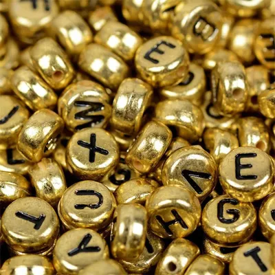Image de Perles de lettres, 1000 pièces, 4x7 mm, or avec noir, rond, mélange de lettres