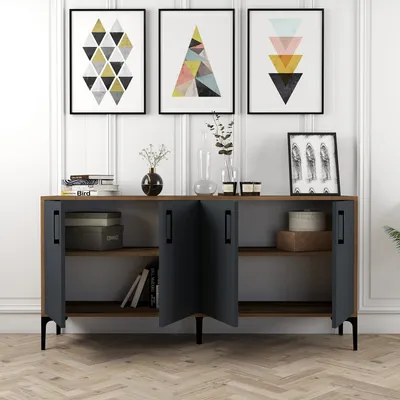 Obrázek produktu pro Skye Decor, Kiev- Kiev 160 HCT, barva ořech, antracit, komoda, 78x160x35 cm, 100% melaminovaná dřevotříska