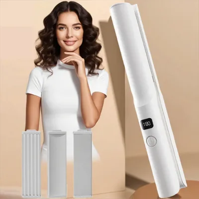 Produktbild von Glätteisen, 3 in 1 Haarglätter, 3 einstellbare Temperaturen, Lockenstab, 30 Sekunden schnelles Aufheizen, Curl Styler, Lockenstäbe, Typ-C-Laden, Weiß