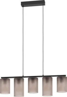 Produktbild von EGLO Hängelampe Colomera, Pendelleuchte 5-flammig über Esstisch, elegante Esszimmerlampe aus Metall in Schwarz und Rauchglas, E27 Fassung, 80 cm