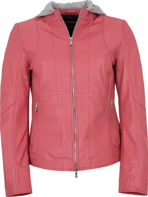 Produktbild von Jilani - Damen Lederjacke Lammnappa Kapuze coral : 48