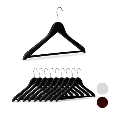 Produktbild von 100 x Kleiderbügel Holz, Kerben, Hosensteg, Garderobenbügel, 360° drehbarer Haken, Holzbügel, 44,5 cm breit, schwarz