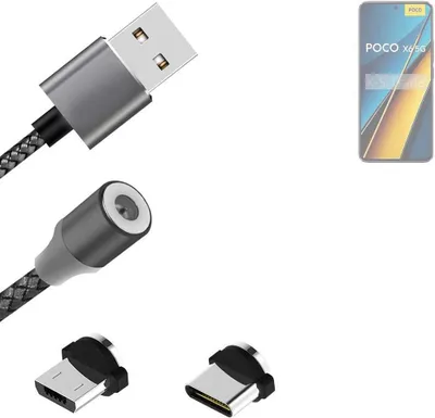 Produktbild von K-S-Trade Hochwertiges Magnet-Lade-kabel Sync-Kabel Daten-Kabel für POCO X6 mit USB-Typ-C-Anschluss und Micro-USB-Anschluss 2A bis zu 480mbps