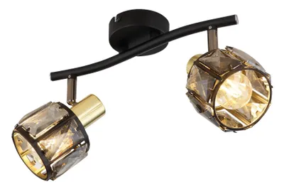 Immagine prodotto di Globo Lighting faretto in metallo nero opaco, metallo color oro opaco, cristalli di vetro color fumo, LxPxH: 280x220x180mm, escl. 2x E14 40W 230V