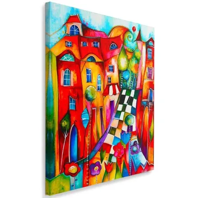 Obrázok produktu pre Obraz na plátne farebné mesto 80x120 cm Feeby farebné maľba na stenu pripravené na zavesenie