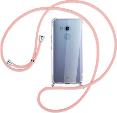 Produktbild von Handykette Backcover-Schutzhülle mit Band (Metall silberfarben) für HTC U11 Plus - rosa