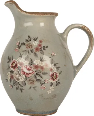Produktbild von Clayre & Eef Dekorative Kanne 21x16x24 cm Grau Keramik Blumen