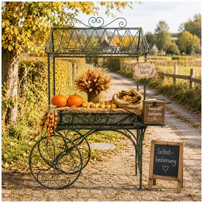 Produktbild von Blumenwagen Verena im Vintage Stil aus Metall, rollbar, 108x56x180 cm