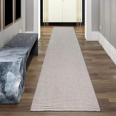 Zdjęcie produktu dla Dywan do salonu z krótkim włosiem w specjalnym nowoczesnym wzorze w kolorze beżowym, rozmiar - 80 x 250 cm