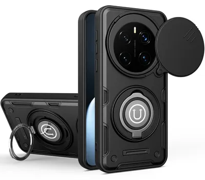 Produktbild von Magnetische Handyhülle für Honor Magic7 Pro mit Kameraschutz Schieber, Ringhalter und Ständer, Stoßfeste Hülle Schwarz