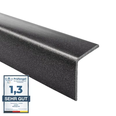 Produktbild von QUEST Winkelprofil PVC 27x27 mm, 1.5m, weicher Kantenschutz, flexibler Wandkantenschutz, L-Profil, schwarz-silber
