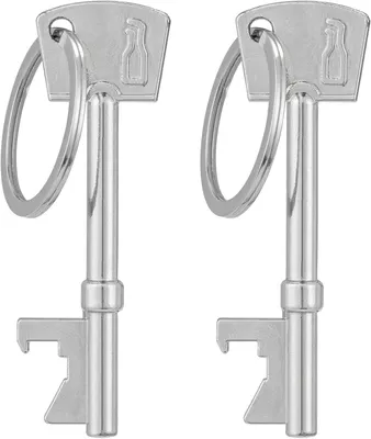 Imagen del producto de Abrebotellas con forma de llave - Juego de 2 llaveros con forma de llave - Para abrir botellas de cerveza o refrescos - Color plateado