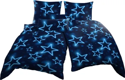 Produktbild von Bettwäsche 135x200 cm + 40x80 cm Sterne Stars dunkel blau leuchtoptik Microfaser