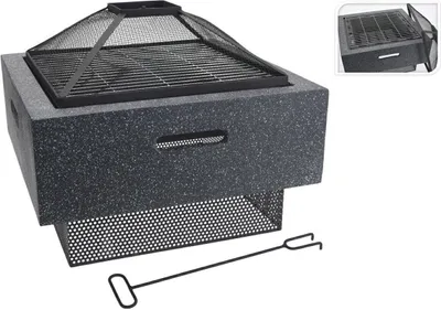 Produktbild von ProGarden Feuerschale mit Grillrost Quadratisch Grau 52,5x52,5x18,5 cm
