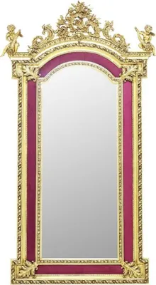 Produktbild von Casa Padrino Barock Standspiegel mit dekorativen Engelsfiguren Bordeauxrot / Gold - Handgefertigter Massivholz Spiegel im Barockstil - Barock Möbel - Edel & Prunkvoll