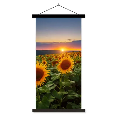 Produktbild von MuchoWow® Textilposter Blumen - Nacht - Sonnenuntergang - Sonnenblume - Horizont 60x120 cm mit schwarzem Rahmen - Magnete