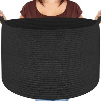 Produktbild von Ibenzoa® Großer faltbarer Baumwoll-Aufbewahrungskorb 50 x 33 cm, waschbar & mit Griffen – vielseitig als Wäsche-, Spielzeug- und Deckenkorb