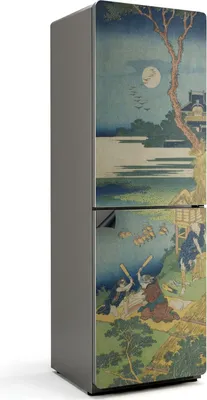 Zdjęcie produktu dla Japoński drzeworyt - Magnetyczna osłona lodówki - Magnetyczna folia dekoracyjna do kuchni - Magnetyczna dekoracja lodówki - Samoprzylepna tablica magnetyczna - Folia magnetyczna na drzwi lodówki - 60x180 cm