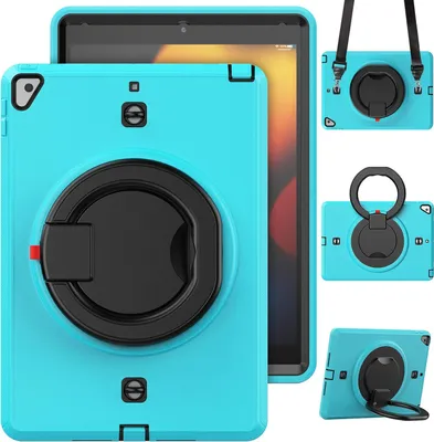 Image de Étui pour iPad 9/8/7 10.2" avec support et bandoulière Turquoise
