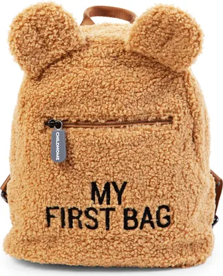 Produktbild von Childhome Rucksack für Kinder Baby Schule Kindergarten Krippe zwei Fächer geeignet für Lunchbag/Flasche abnehmbare Sicherheitsschnalle wasserabweisend My First Bag Teddy beige