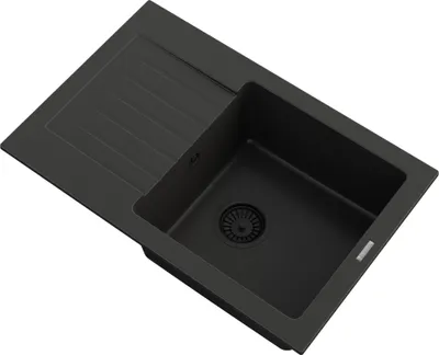 Produktbild von Granitan | Granitspüle MINO - 680 mm - Schwarz - Einbau mit großem Abtropfbecken - inkl. Syphon