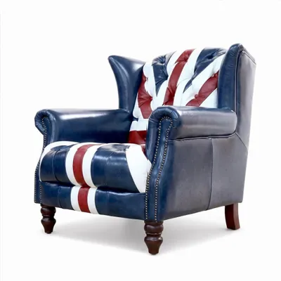 Obrázek produktu pro Čalouněná sedací souprava Chesterfield, třísedák, vzor Union Jack, kožená, vintage styl