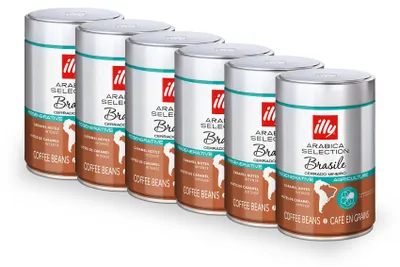 Produktbild von illy Arabica Selection Brasilien 1,5kg Vorratspack – 6x 250g Dose, Single Origin Kaffeebohnen, 100% Arabica, intensive Noten von Karamell und Kakao